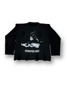 "Counted Out" Oversized Distressed Sweater (Pre-Order)